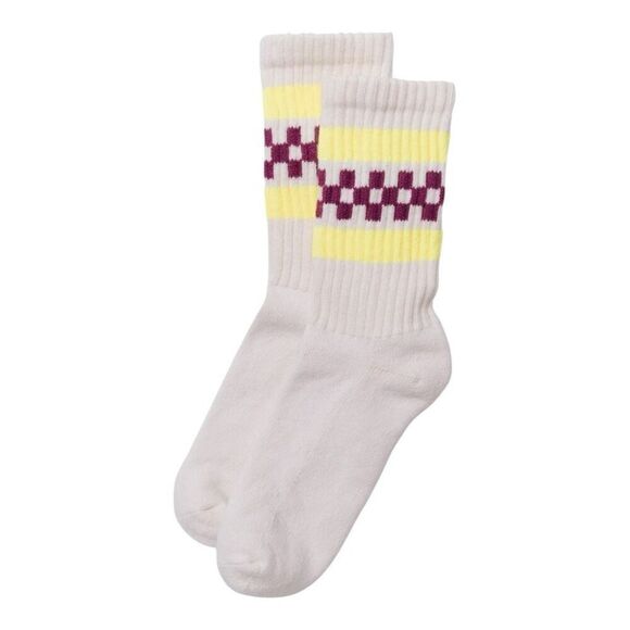 American Trench Retro Check Slouchy Crew Socks; Berry & Lemon Striped Knit, USA - Picture 2 of 2